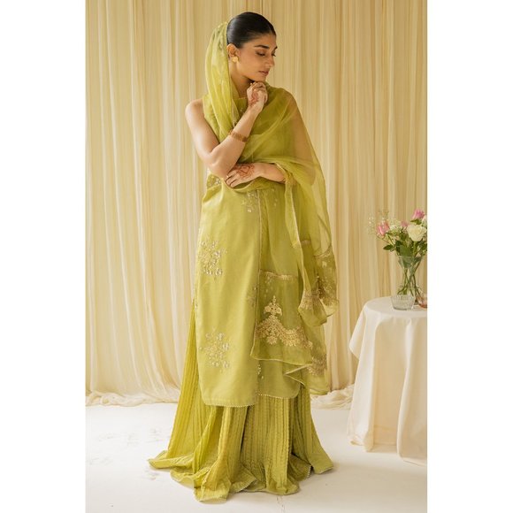 Punjabi Pakistani Gorgeous Green Outfit: Three-Piece Set! - Picture 2 of 6